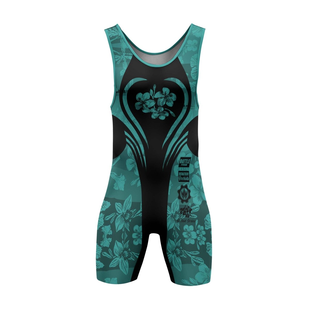 Orchid Series Floral Teal Heart Pattern Wrestling Singlets - BattleFitGear