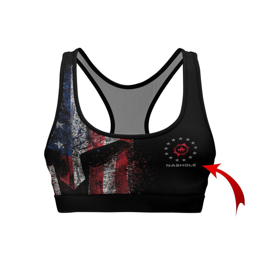 Personalized American Jiu Jitsu Grunge Women's Padded Sports Bra - BattleFitGear