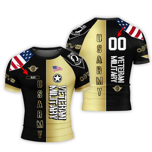 Personalized Veteran Army Football Men's Short Sleeve Rash Guard - BattleFitGear