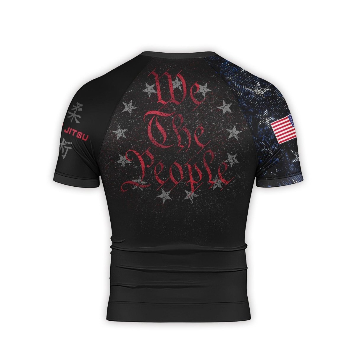 Personalized American Jiu Jitsu Grunge Men's Short Sleeve Rash Guard - BattleFitGear