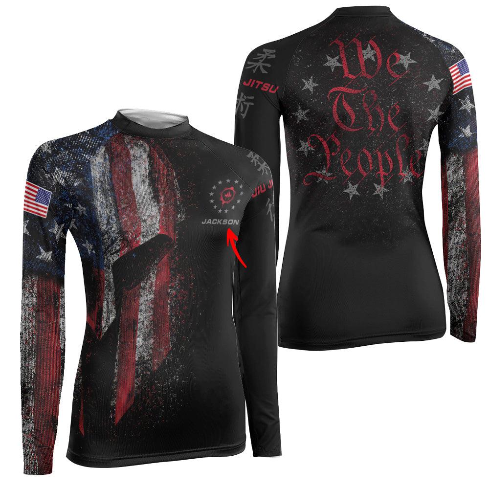 Personalized American Jiu Jitsu Grunge Women's Long Sleeve Rash Guard