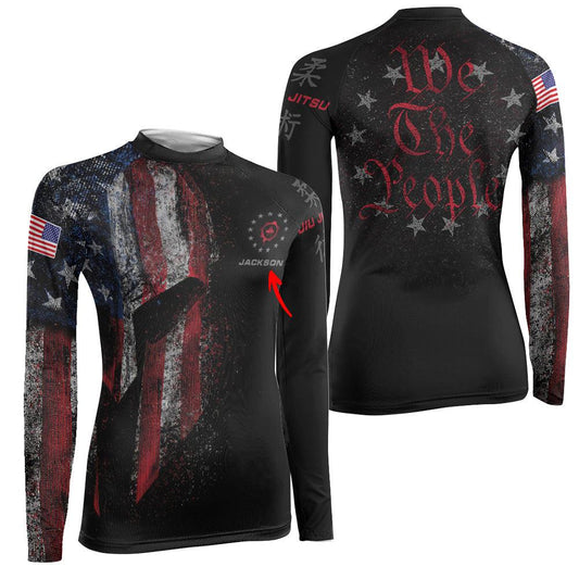 Personalized American Jiu Jitsu Grunge Women's Long Sleeve Rash Guard