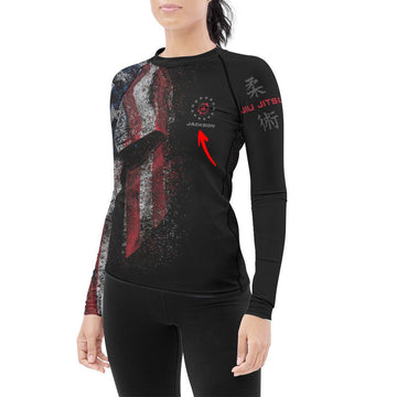 Personalized American Jiu Jitsu Grunge Women's Long Sleeve Rash Guard