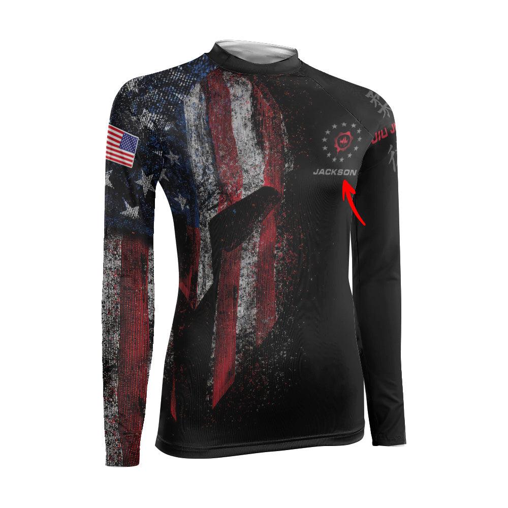 Personalized American Jiu Jitsu Grunge Women's Long Sleeve Rash Guard