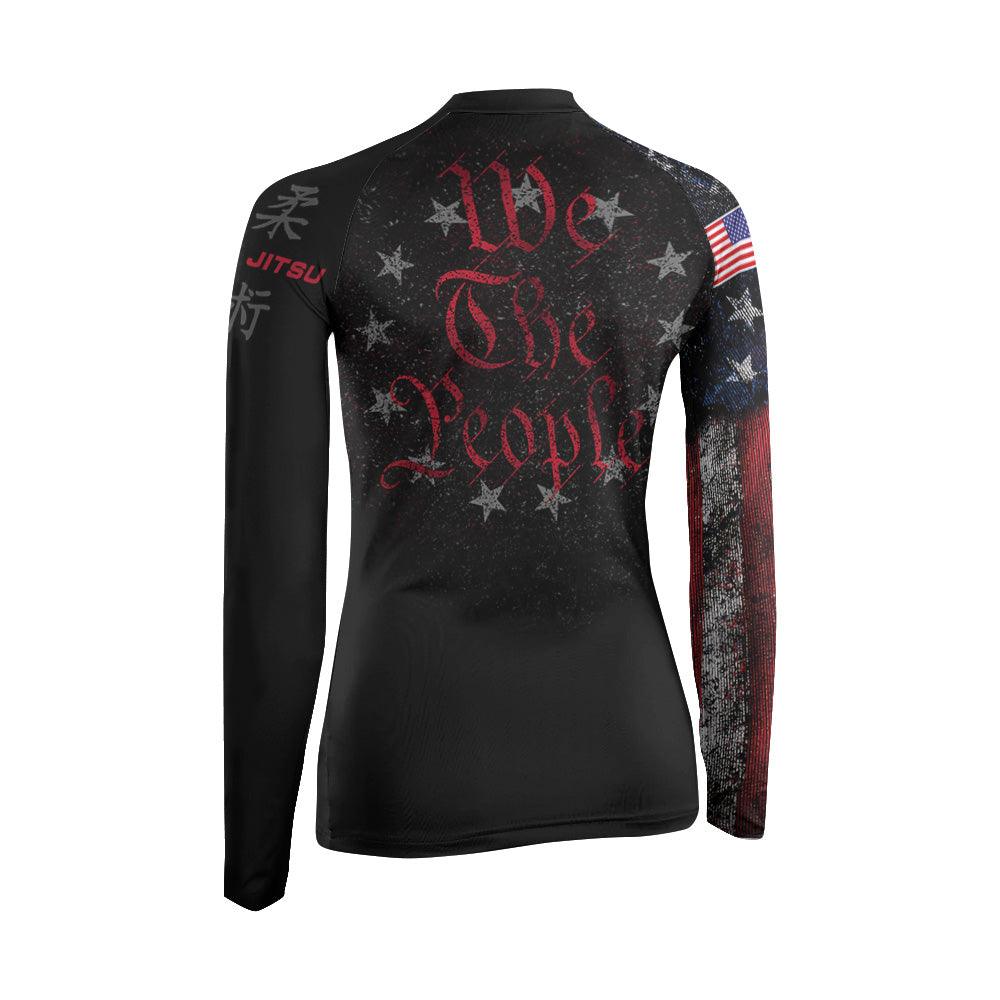 Personalized American Jiu Jitsu Grunge Women's Long Sleeve Rash Guard