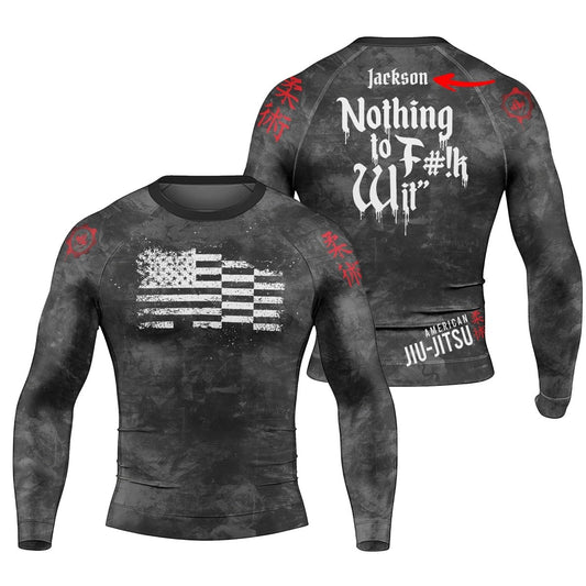 Personalized Painting American Flag Men's Long Sleeve Rash Guard - BattleFitGear