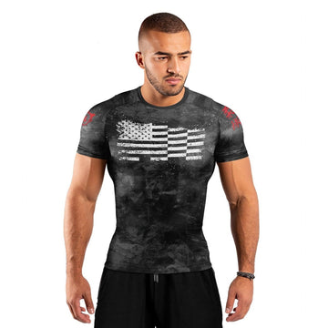 Personalized Painting American Flag Men's Short Sleeve Rash Guard - BattleFitGear