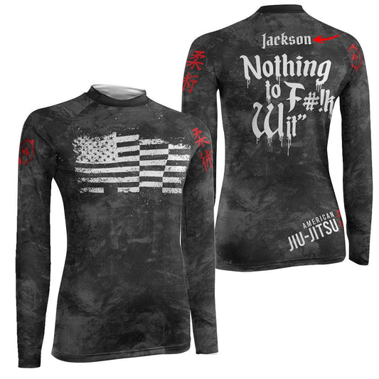 Personalized Blotchy American Jiu Jitsu Women's Long Sleeve Rash Guard