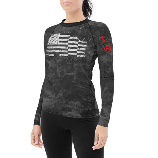 Personalized Blotchy American Jiu Jitsu Women's Long Sleeve Rash Guard