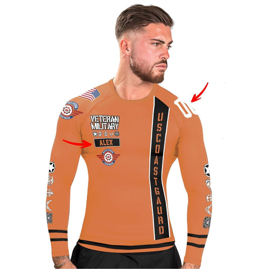Personalized USA Cost Guard Veteran Men's Long Sleeve Rash Guard - BattleFitGear