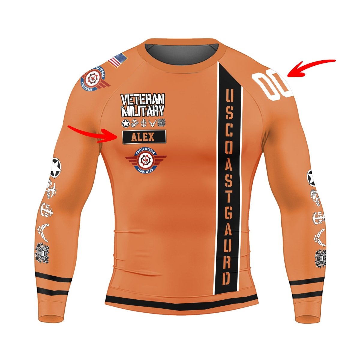 Personalized USA Cost Guard Veteran Men's Long Sleeve Rash Guard - BattleFitGear