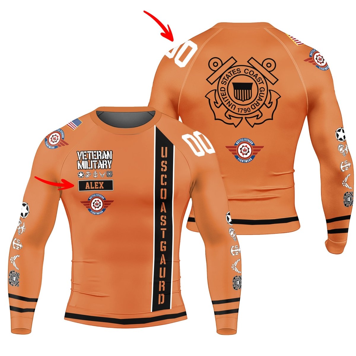 Personalized USA Cost Guard Veteran Men's Long Sleeve Rash Guard - BattleFitGear