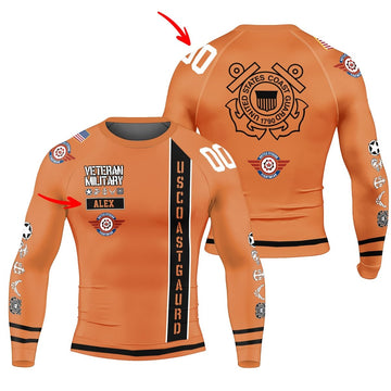 Personalized USA Cost Guard Veteran Men's Long Sleeve Rash Guard - BattleFitGear