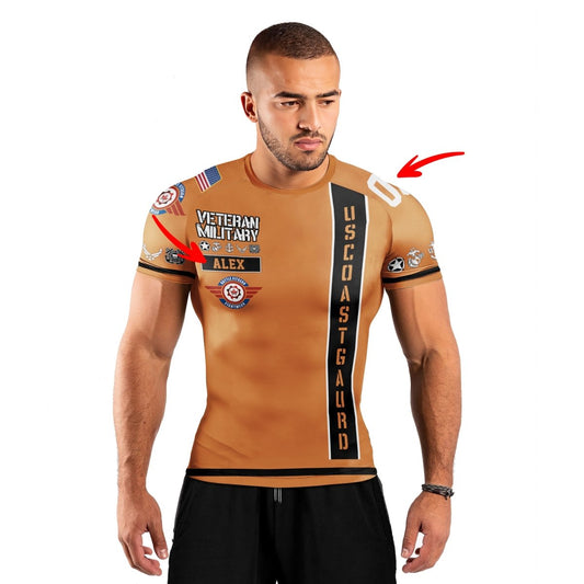 Personalized USA Cost Guard Veteran Men's Short Sleeve Rash Guard - BattleFitGear