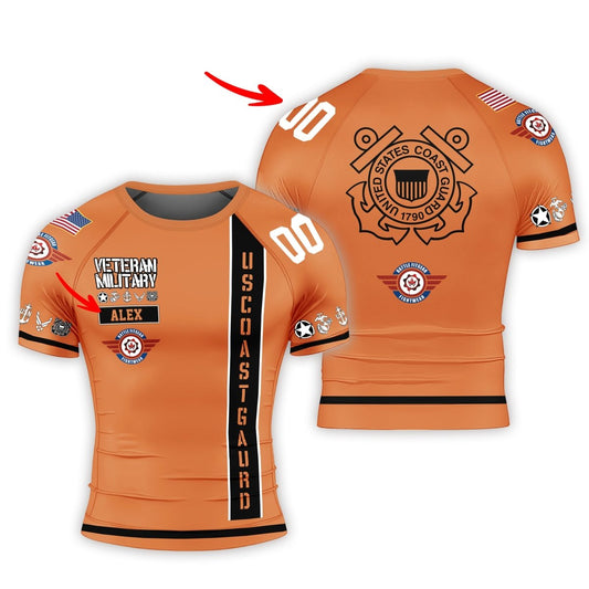 Personalized USA Cost Guard Veteran Men's Short Sleeve Rash Guard - BattleFitGear
