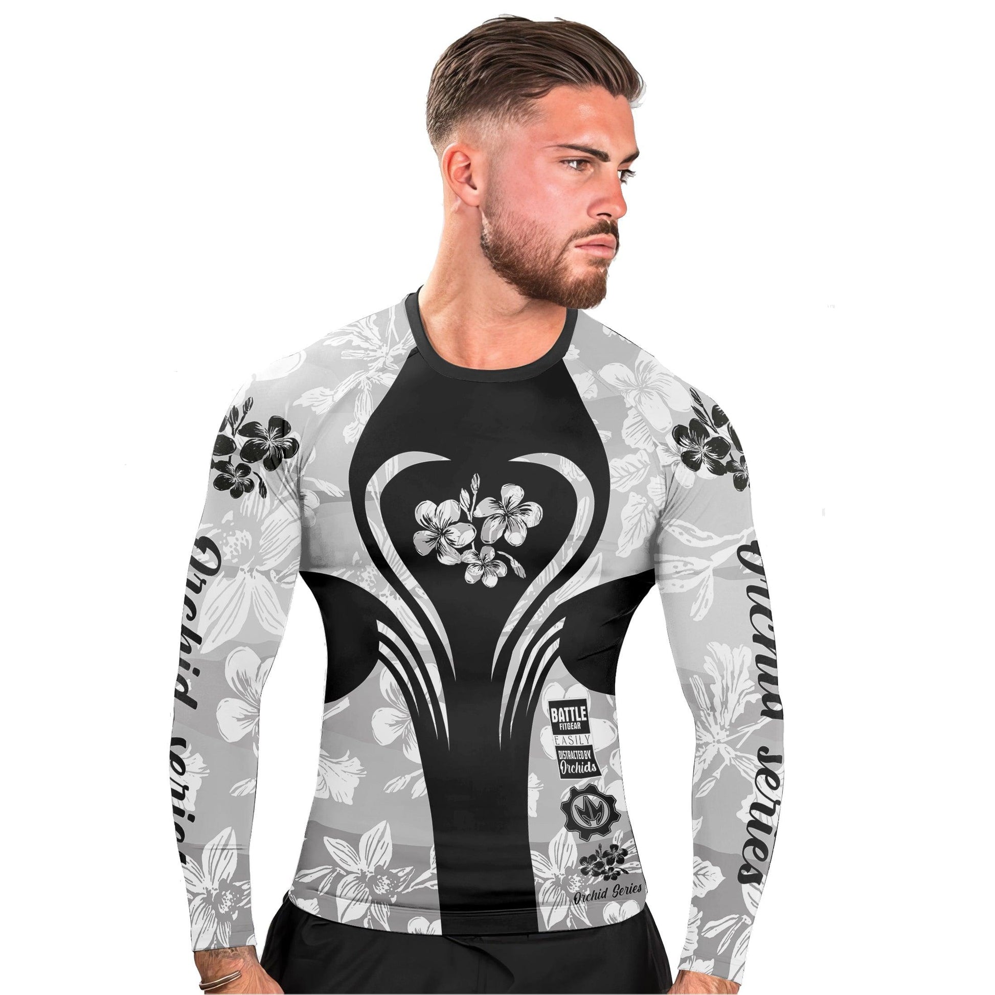 Orchid Series White Heart Pattern Men's Long Sleeve Rash Guard