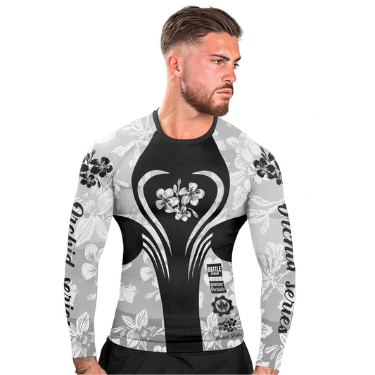 Orchid Series White Heart Pattern Men's Long Sleeve Rash Guard