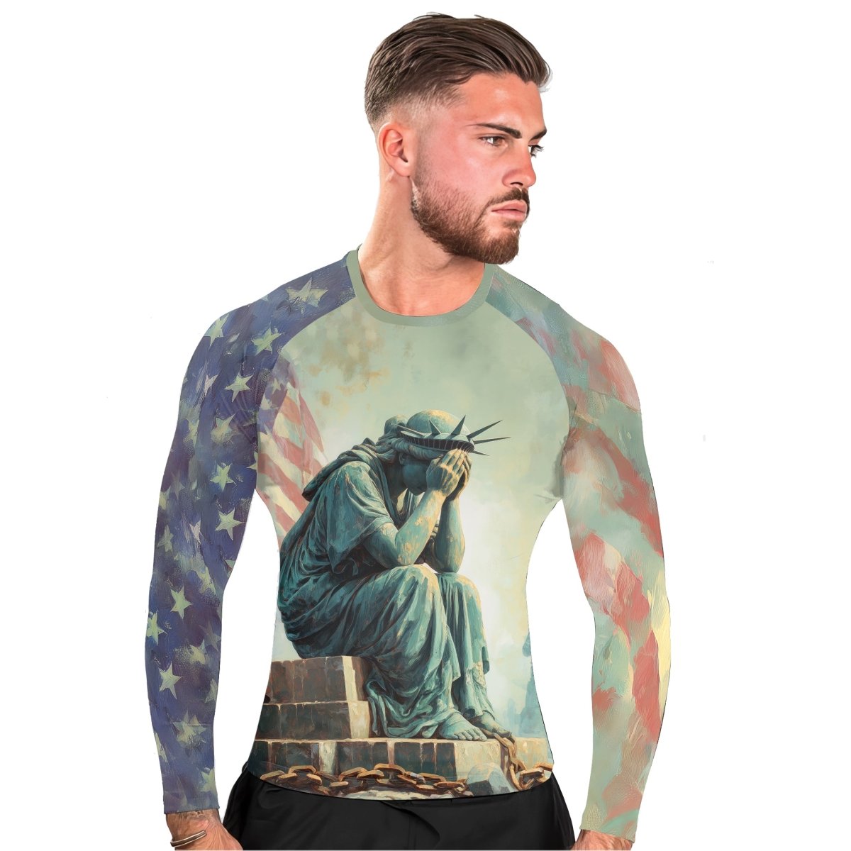 Sadness Liberty Men's Long Sleeve Rash Guard - BattleFitGear