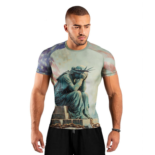 Sadness Liberty Men's Short Sleeve Rash Guard - BattleFitGear