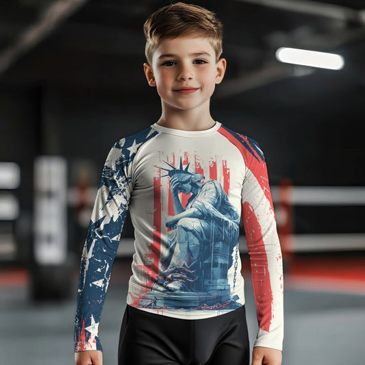 Statue of Liberty in Distress Kids Rash Guard - BattleFitGear