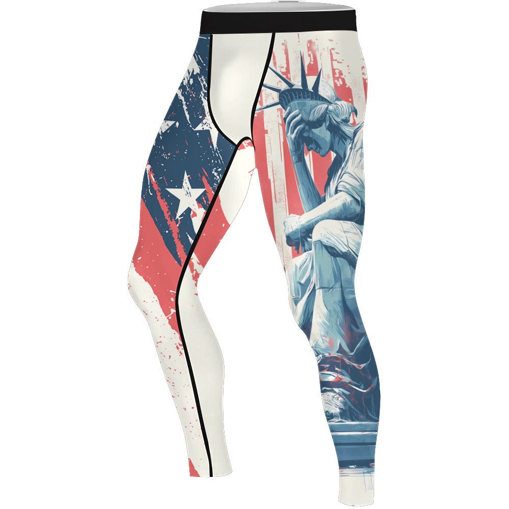 Statue of Liberty in Distress Men's Compression Leggings - BattleFitGear