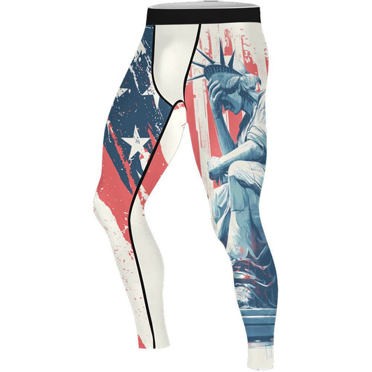 Statue of Liberty in Distress Men's Compression Leggings - BattleFitGear