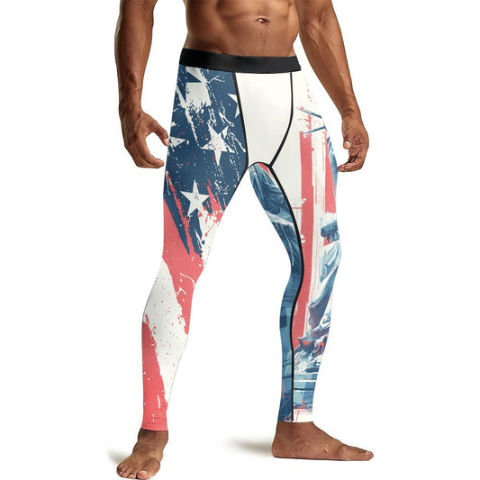 Statue of Liberty in Distress Men's Compression Leggings - BattleFitGear