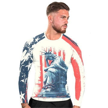 Statue of Liberty in Distress Men's Long Sleeve Rash Guard - BattleFitGear