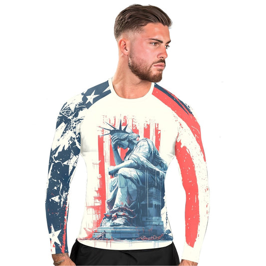 Statue of Liberty in Distress Men's Long Sleeve Rash Guard - BattleFitGear