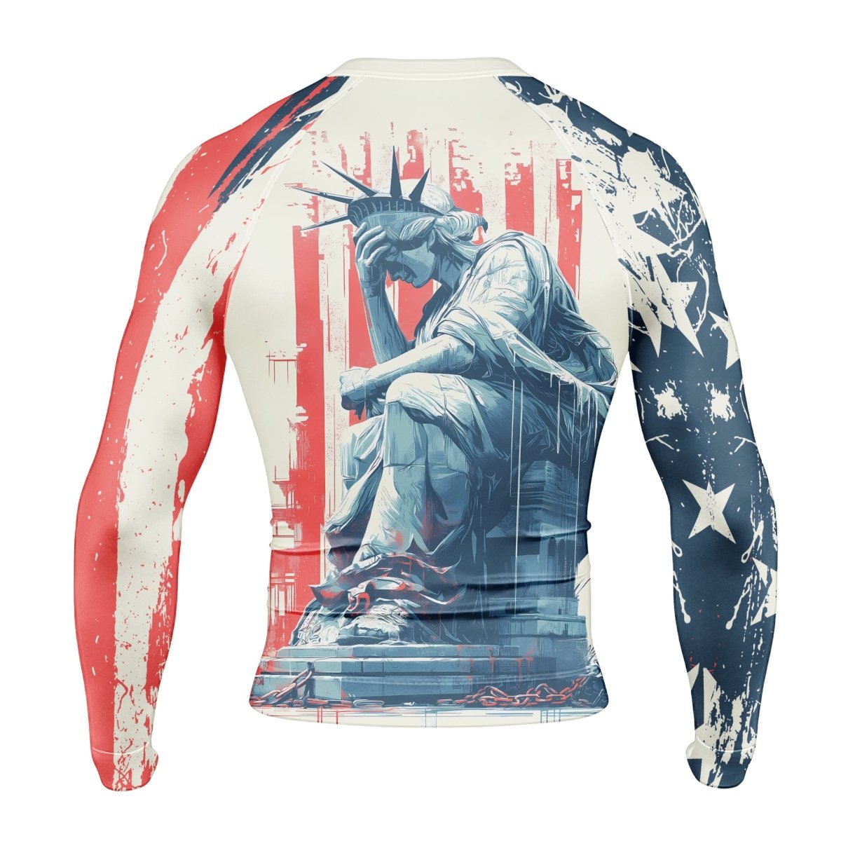 Statue of Liberty in Distress Men's Long Sleeve Rash Guard - BattleFitGear