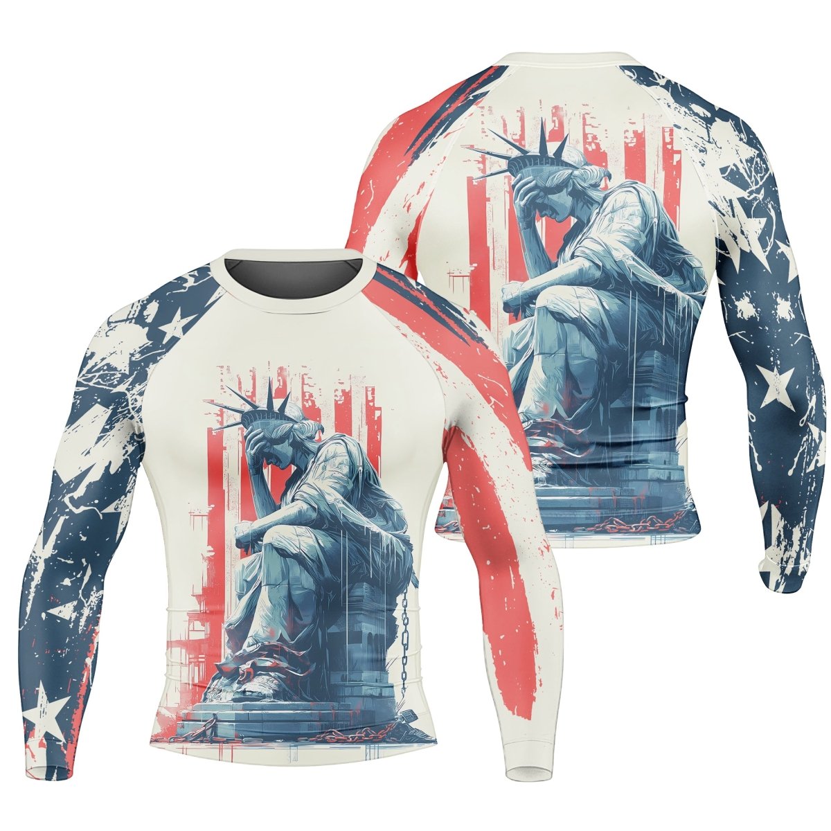 Statue of Liberty in Distress Men's Long Sleeve Rash Guard - BattleFitGear