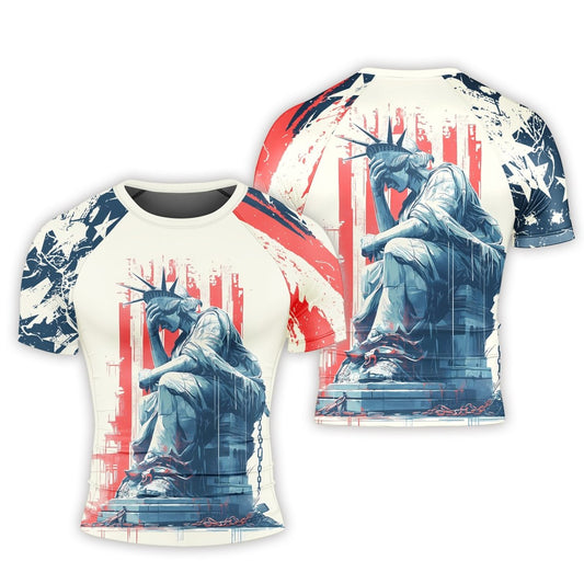 Statue of Liberty in Distress Men's Short Sleeve Rash Guard - BattleFitGear
