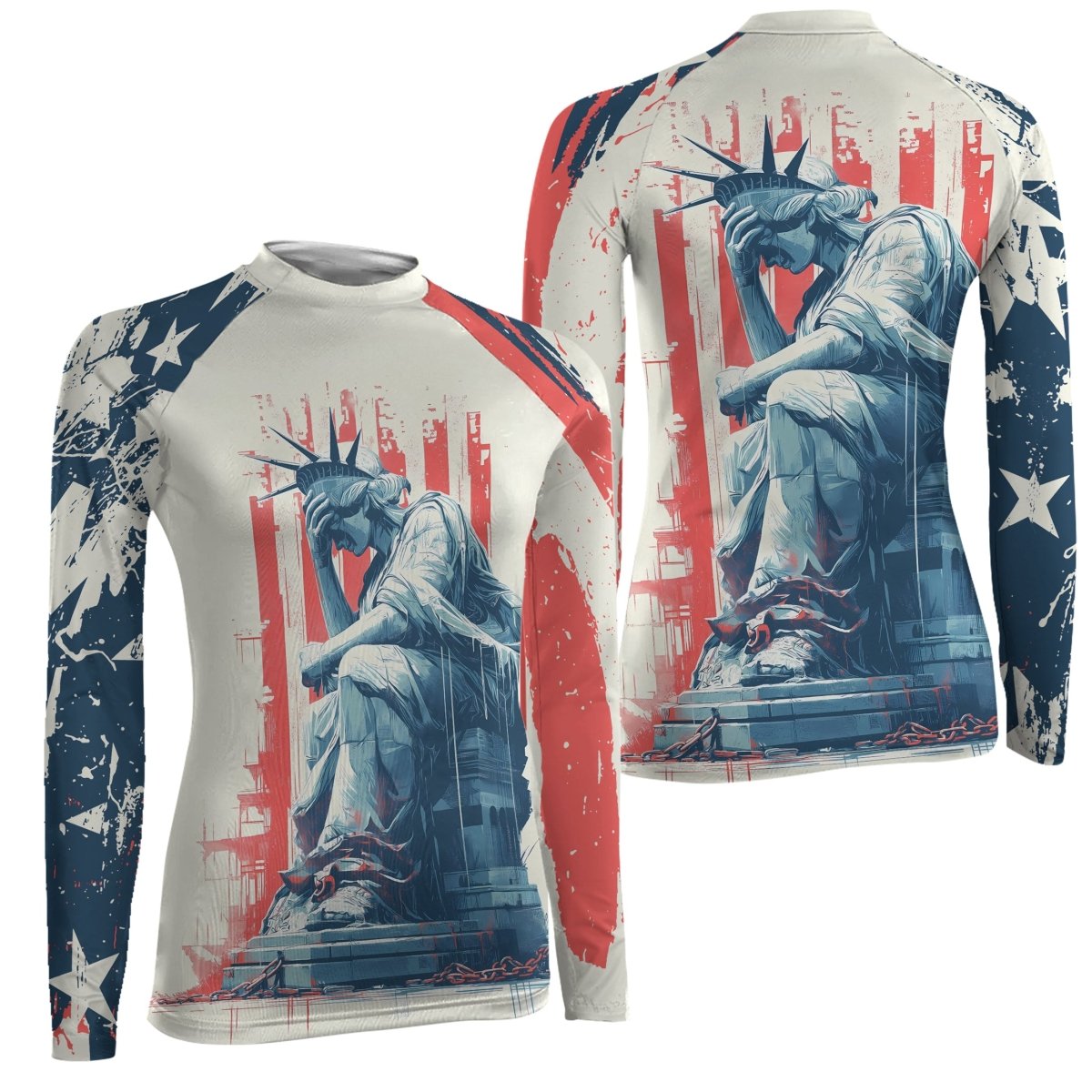 Statue of Liberty in Distress Women's Long Sleeve Rash Guard - BattleFitGear