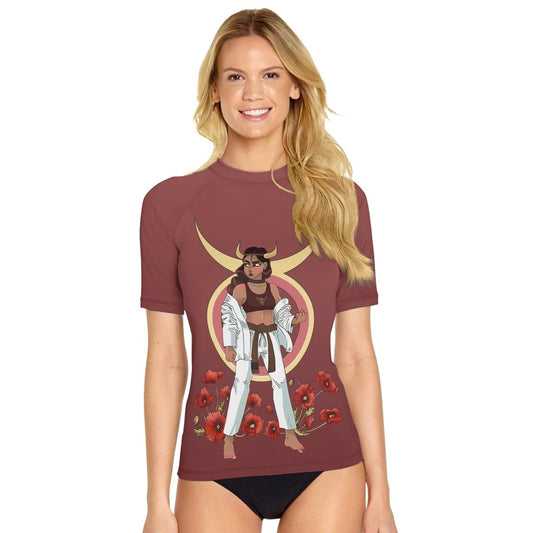 Taurus Zodiac Mom Women's Short Sleeve Rash Guard - BattleFitGear