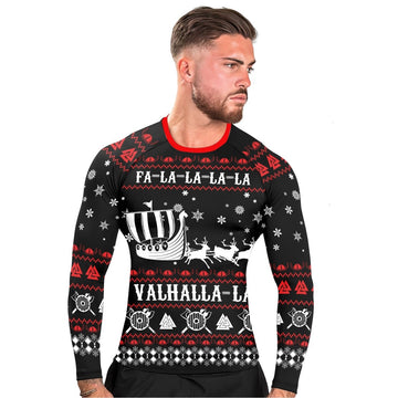 Viking Santa's Sleigh Men's Long Sleeve Rash Guard - BattleFitGear