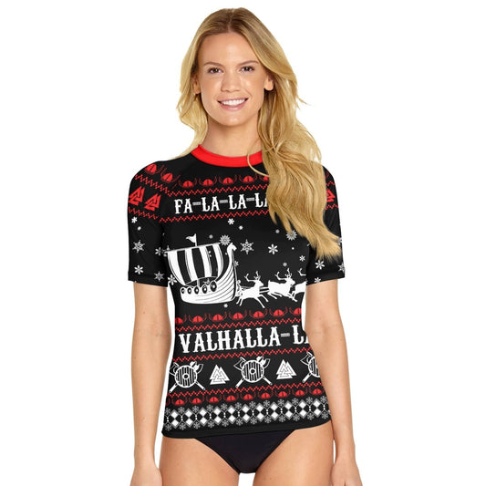 Viking Santa's Sleigh Women's Short Sleeve Rash Guard - BattleFitGear