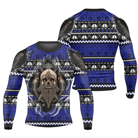 Viking Skull Inside Men's Long Sleeve Rash Guard - BattleFitGear