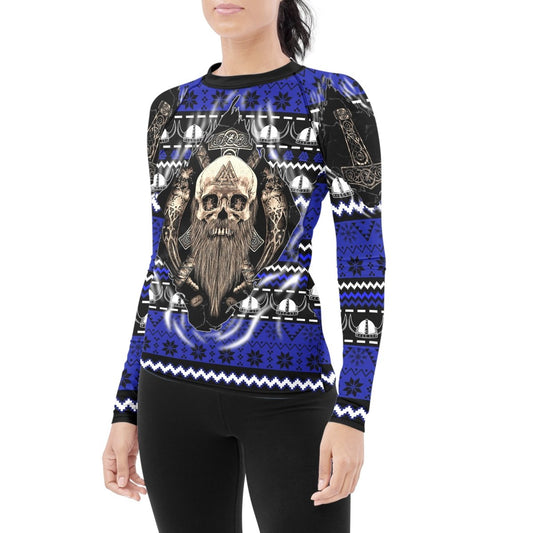 Viking Skull Inside Women's Long Sleeve Rash Guard - BattleFitGear