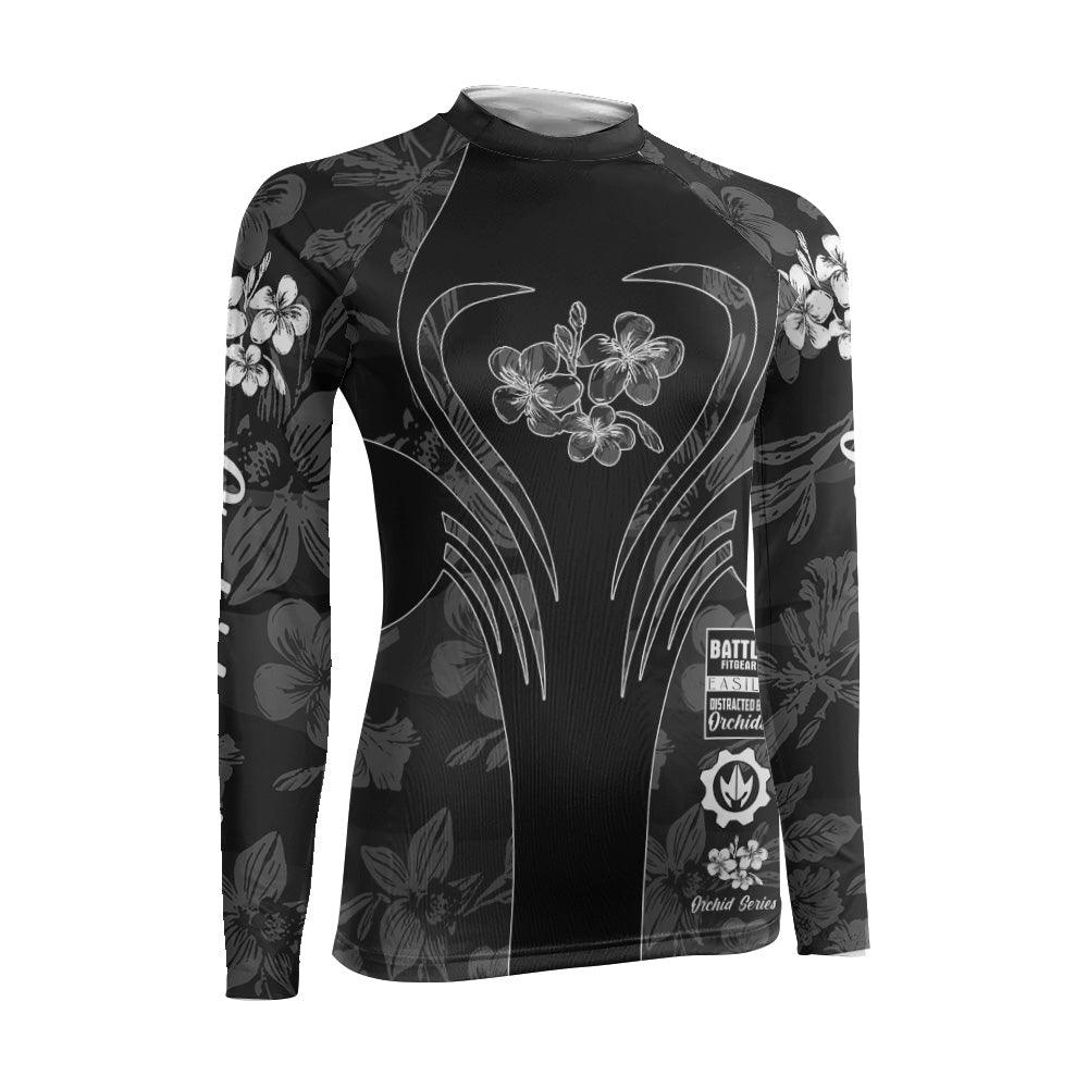 Orchid Series Floral Black Heart Pattern Women's Long Sleeve Rash Guard