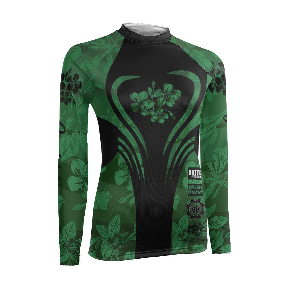 Orchid Series Floral Green Heart Pattern Women's Long Sleeve Rash Guard
