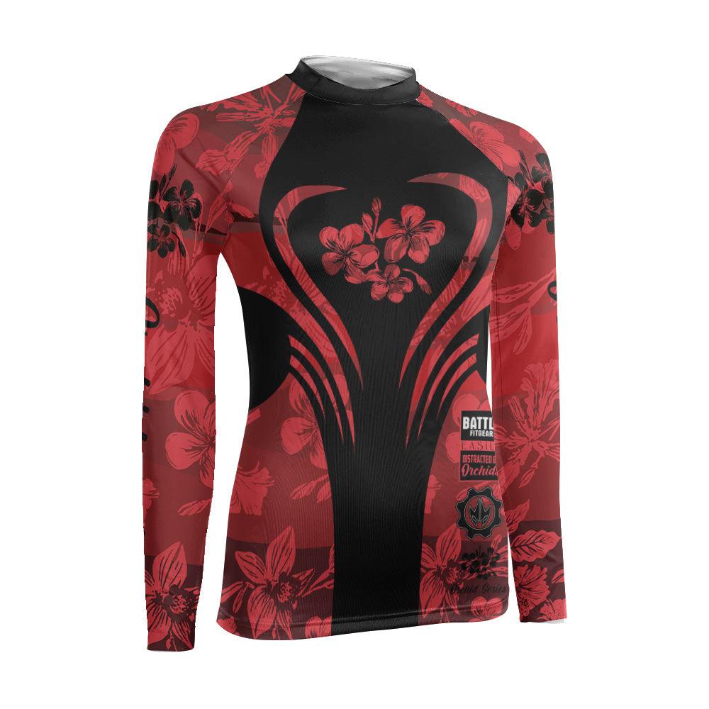 Orchid Series Floral Red Heart Pattern Women's Long Sleeve Rash Guard
