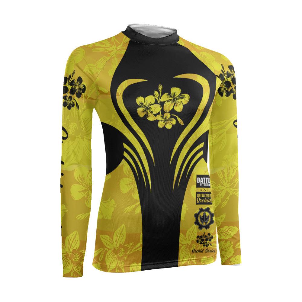 Orchid Series Floral Yellow Heart Pattern Women's Long Sleeve Rash Guard