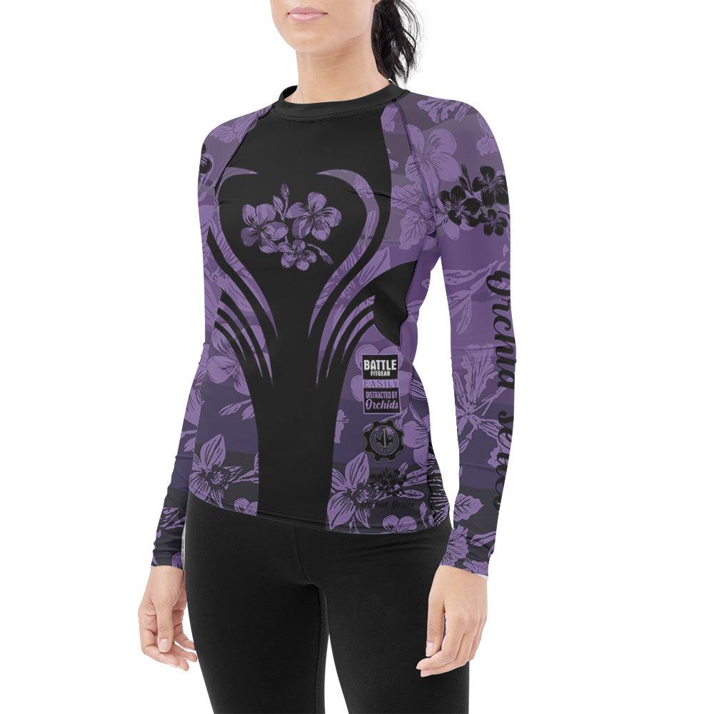 Orchid Series Floral Violet Heart Pattern Women's Long Sleeve Rash Guard