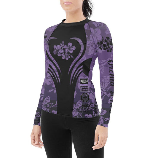 Orchid Series Floral Violet Heart Pattern Women's Long Sleeve Rash Guard