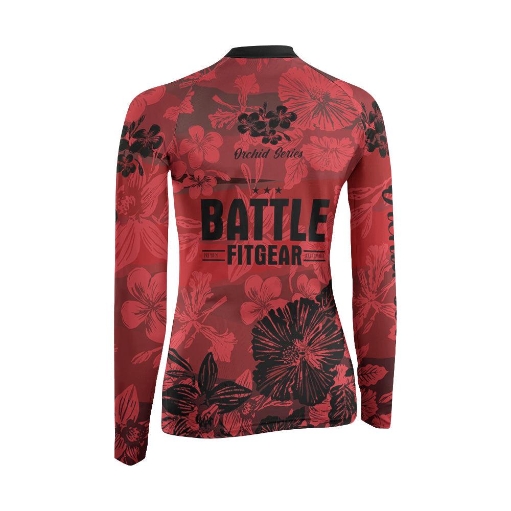 Orchid Series Floral Red Heart Pattern Women's Long Sleeve Rash Guard