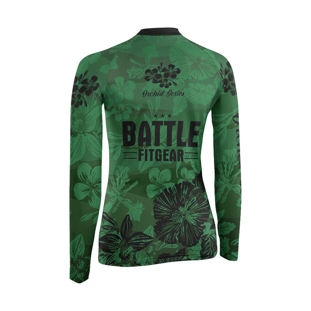 Orchid Series Floral Green Heart Pattern Women's Long Sleeve Rash Guard