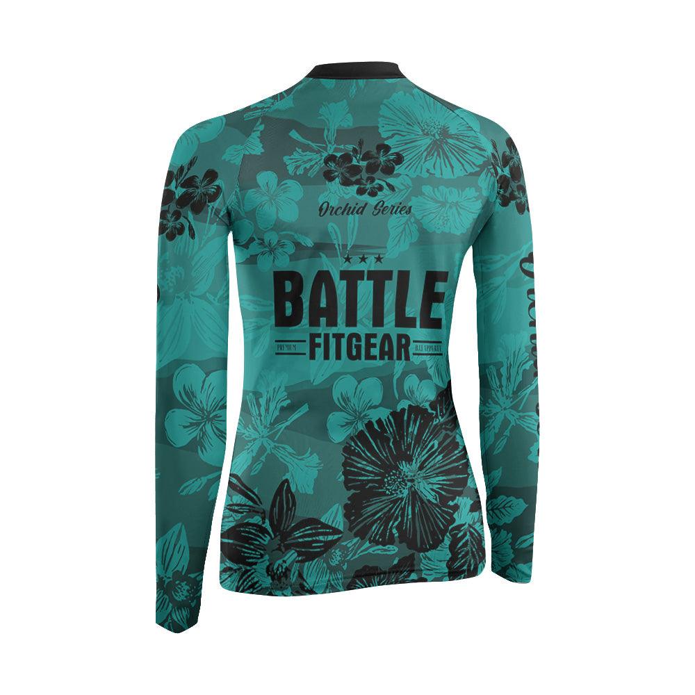 Orchid Series Viking Teal Heart Pattern Women's Long Sleeve Rash Guard