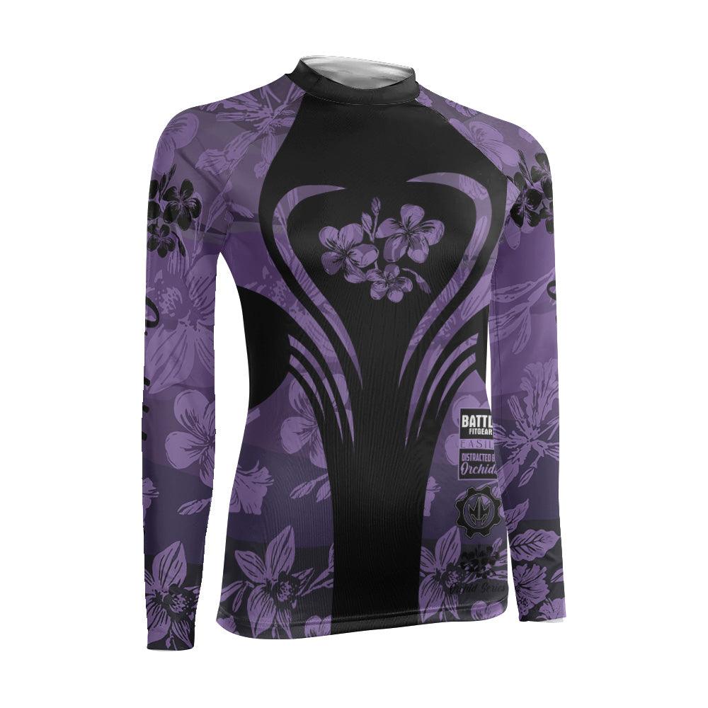Orchid Series Floral Violet Heart Pattern Women's Long Sleeve Rash Guard