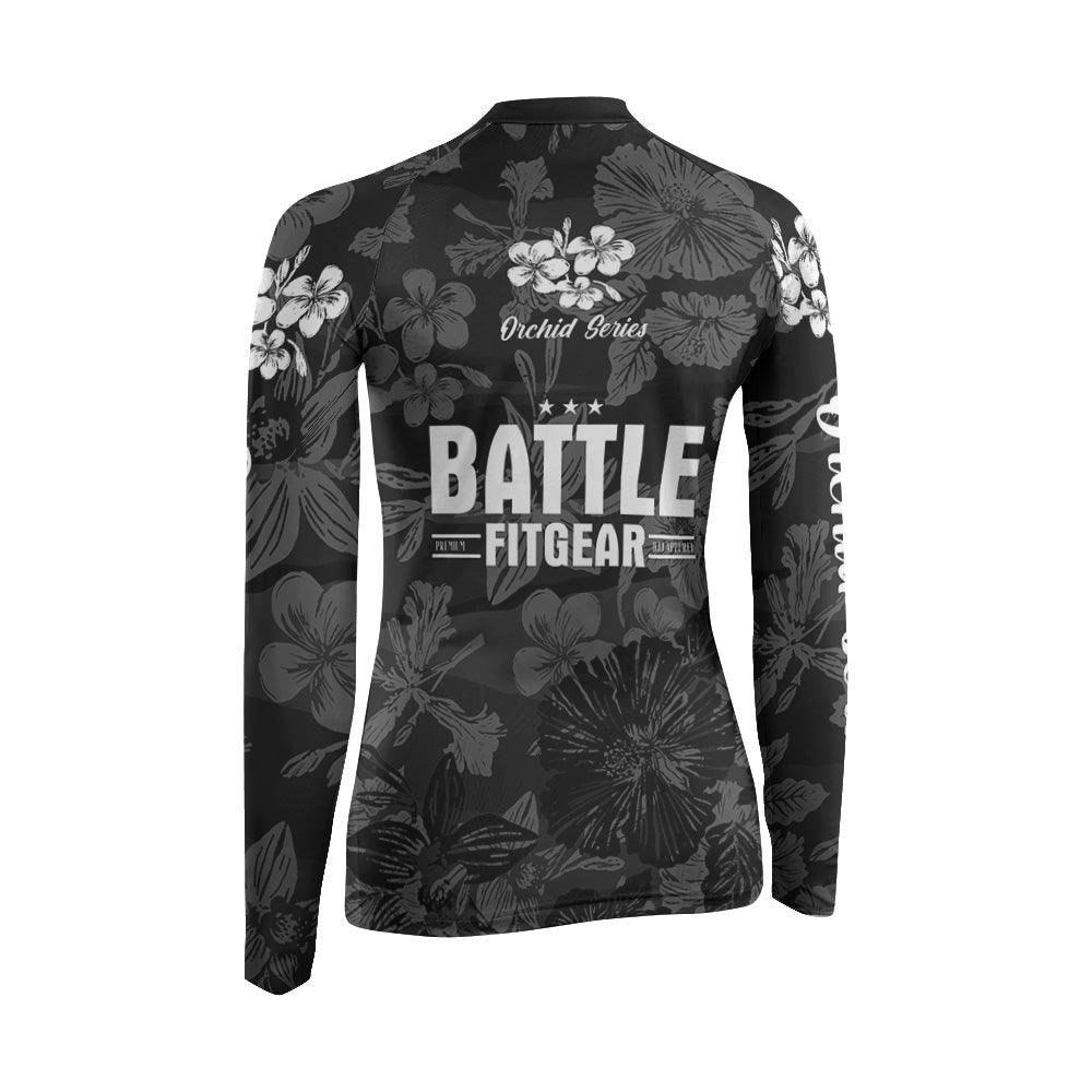 Orchid Series Floral Black Heart Pattern Women's Long Sleeve Rash Guard