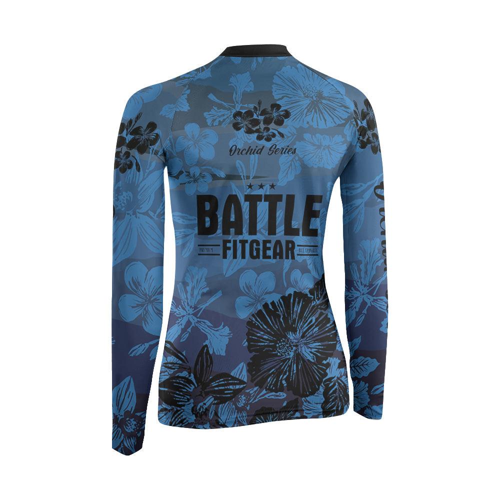 Orchid Series Floral Blue Heart Pattern Women's Long Sleeve Rash Guard